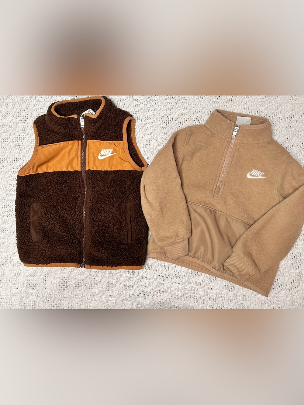 Nike Kids Brown and Tan Fleece Vest & Pullover Set